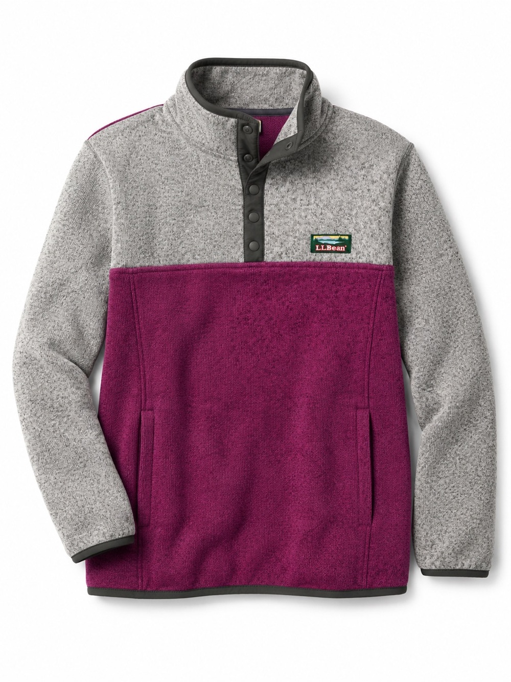 L.L.Bean Kids XL 18 Sweater Fleece Pullover Purple Gray Snap Outdoor Hiking